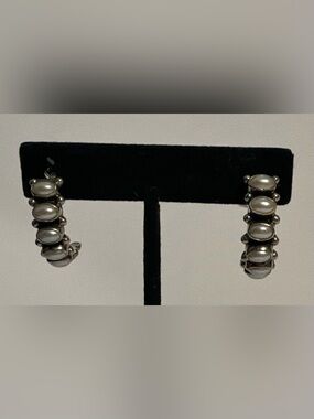 196os Sterling Silver Pearl Hoop Earrings